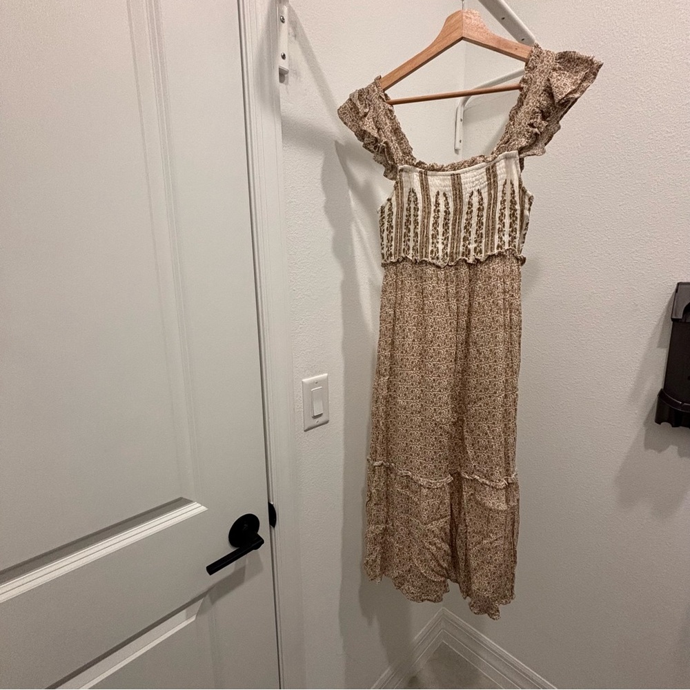 Jessica Simpson Tan Ruched Maxi Sundress